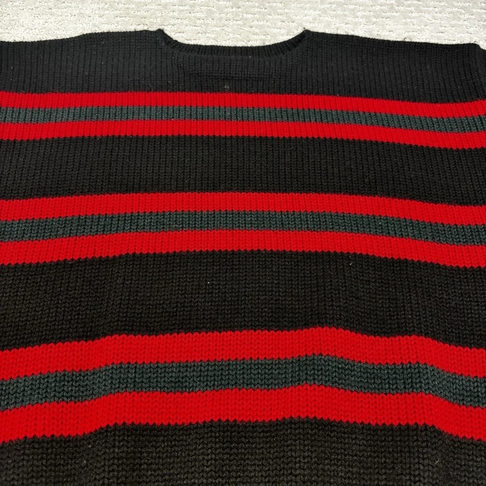 Vintage 90s Polo Ralph Lauren 100% Wool Cable Knit Sweater Black Red Green XL